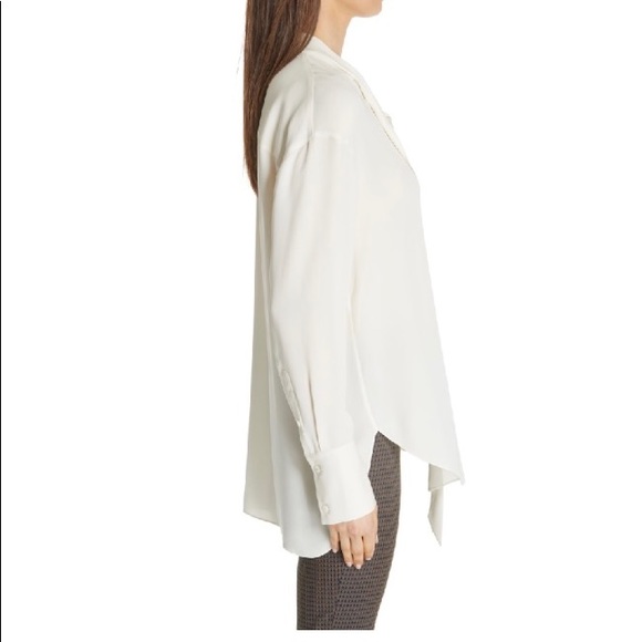 THEORY Silk Blouse w/ Faux Wrap neck tie, Ivory, Size Petite, 0 #5626412 - Picture 4 of 7